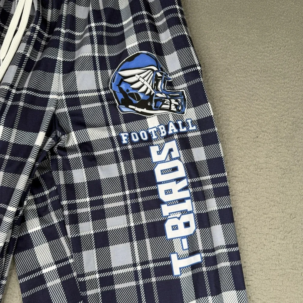 San Ramon Valley Thunderbirds Pants Mens XS Blue Football Plaid Sleep Drawstring